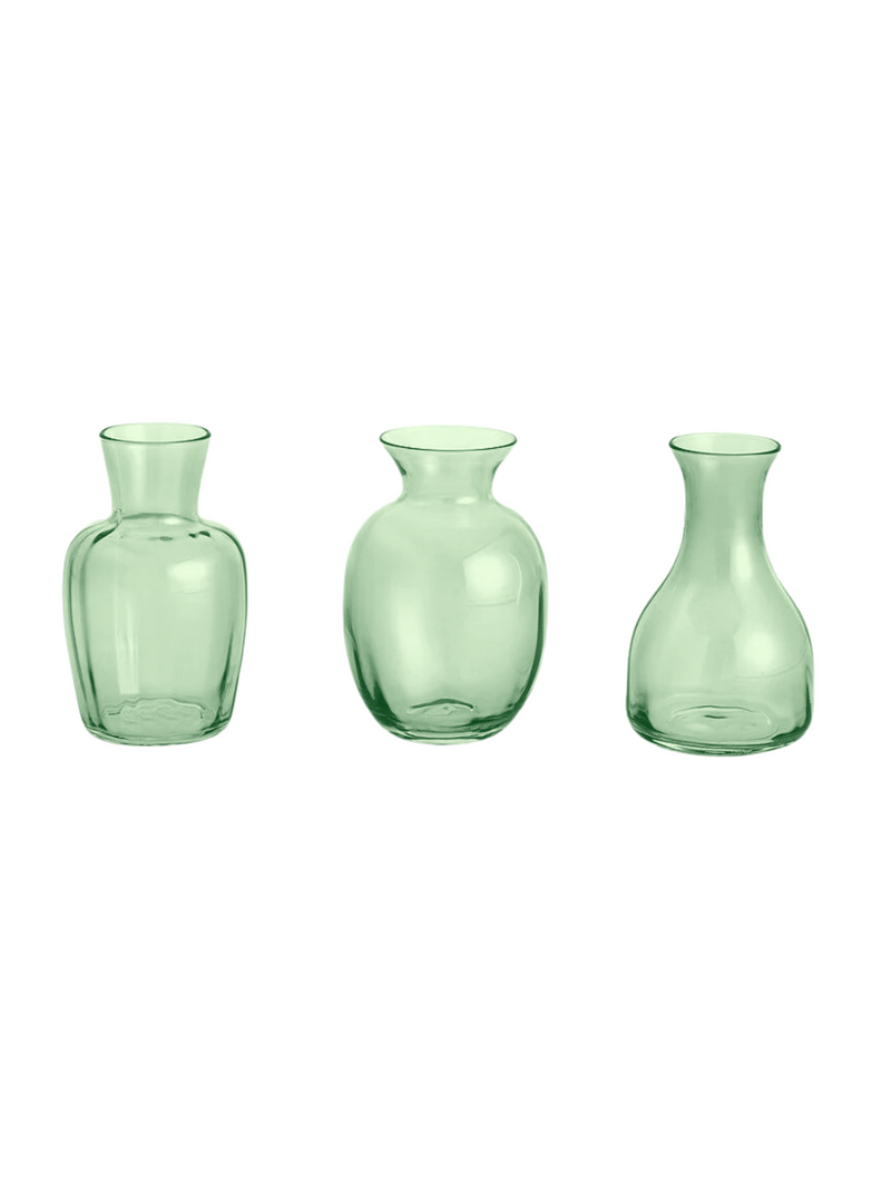 Kit minivasos em vidro verde -3 peças