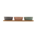 Conjunto de petisqueira ceramica com bandeja de bambu 10,5 x 32cm - 4 peças