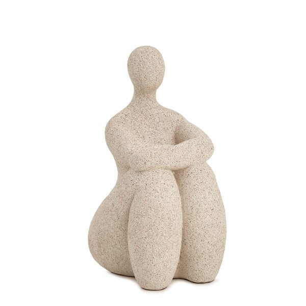 Escultura Mulher Braços Joelho em Poliresina Off White 19 x 11 x 12cm