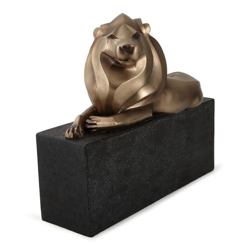 Escultura Leão Dourado em Poliresina com Base Preta