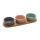 Conjunto de petisqueira ceramica com bandeja de bambu 10,5 x 32cm - 4 peças