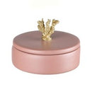 Caixa Decorativa Redonda Cerâmica Rosê Puxador Coral 20 x 16cm