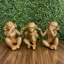 Kit 3 Esculturas Macacos Sábios em Poliresina Dourados