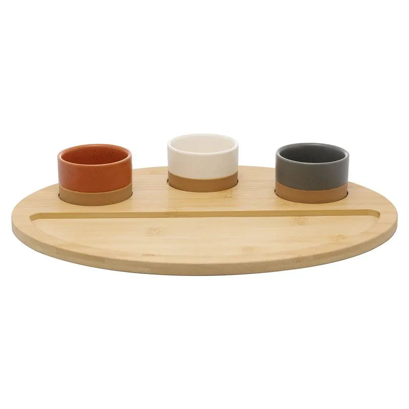Conjunto de petisqueira e bandeja redonda 4 peças - 33 x 25 x 4cm