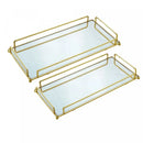 Conjunto de 2 bandejas decorativas metal dourada e espelho