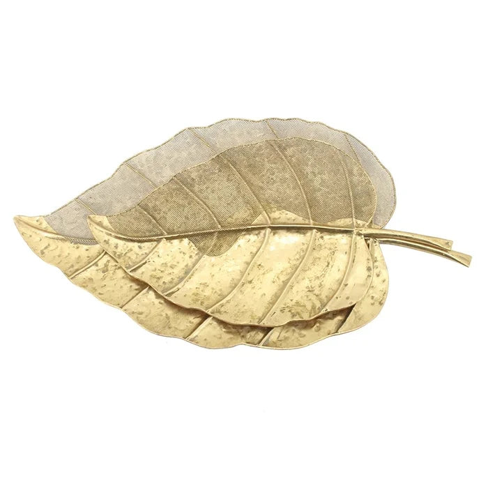 Centro De Mesa Folhas Dourado Envelhecido 59x31x44cm