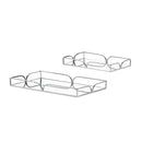 Conjunto de Bandejas Decorativas com Espelho e Estrutura em Metal Prateado – 2 Peças