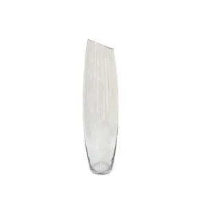 Vaso decorativo  em vidro corte diagonal transparente 60 x 15cm