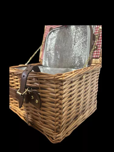 Cesta de piquenique para 2 pessoas bambu natural 20x35x25cm 12pçs